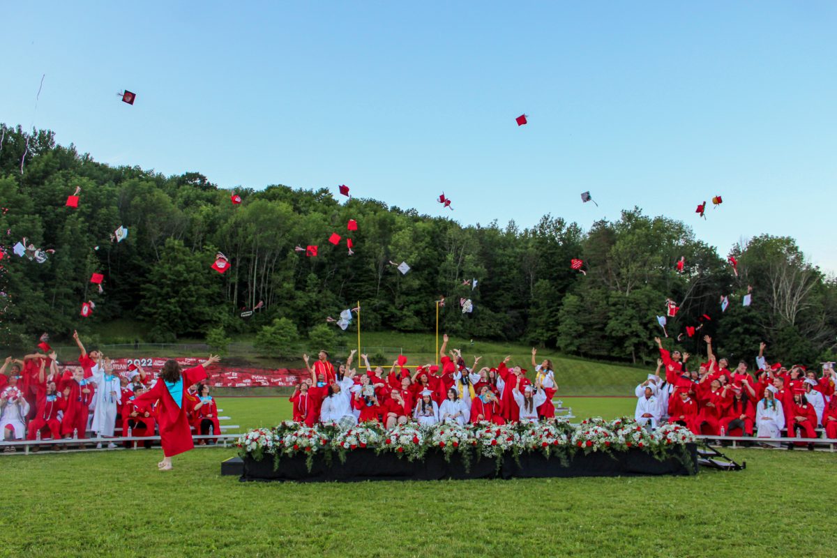 LHS graduates throw their caps into the air