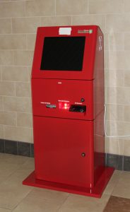 Red self-service visitor kiosk