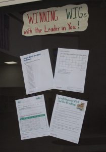 Papers used to help track wigs in a display case.