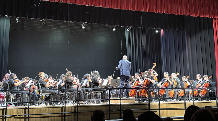 A director leads an orchestra