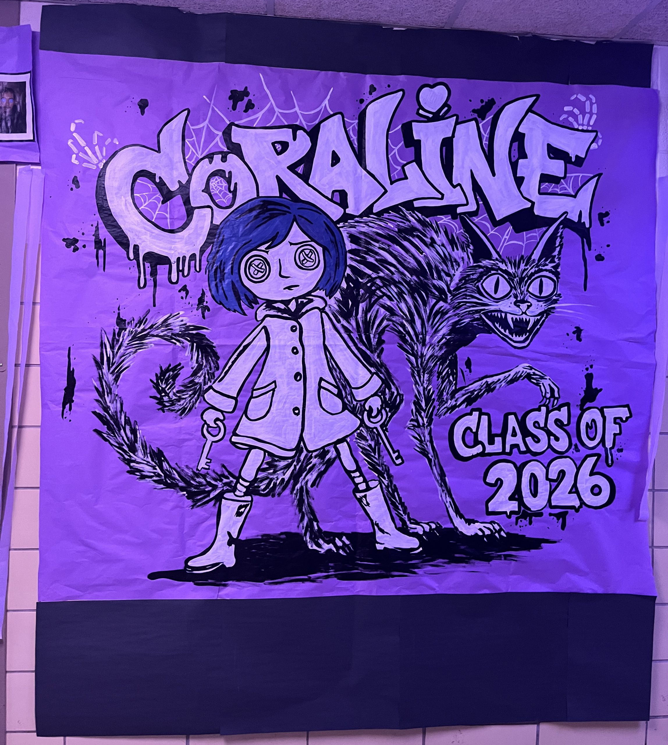 class of 2026-hallway-sign A sign featuring Coraline and the Class of 2026