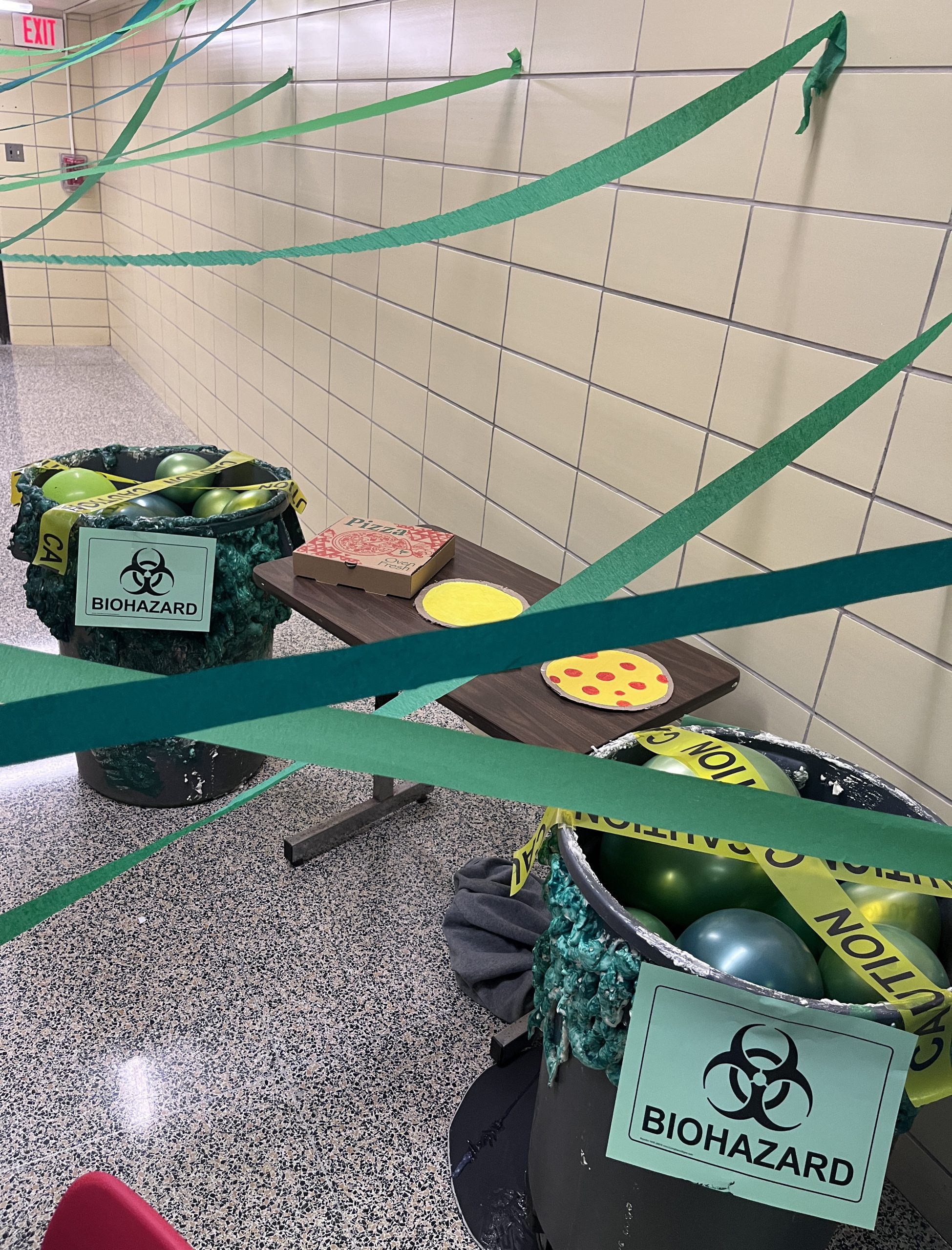 class of 2028-hallway-scene A hallway niche is decoratged as a scene from Teenage Mutant Ninja Turtles