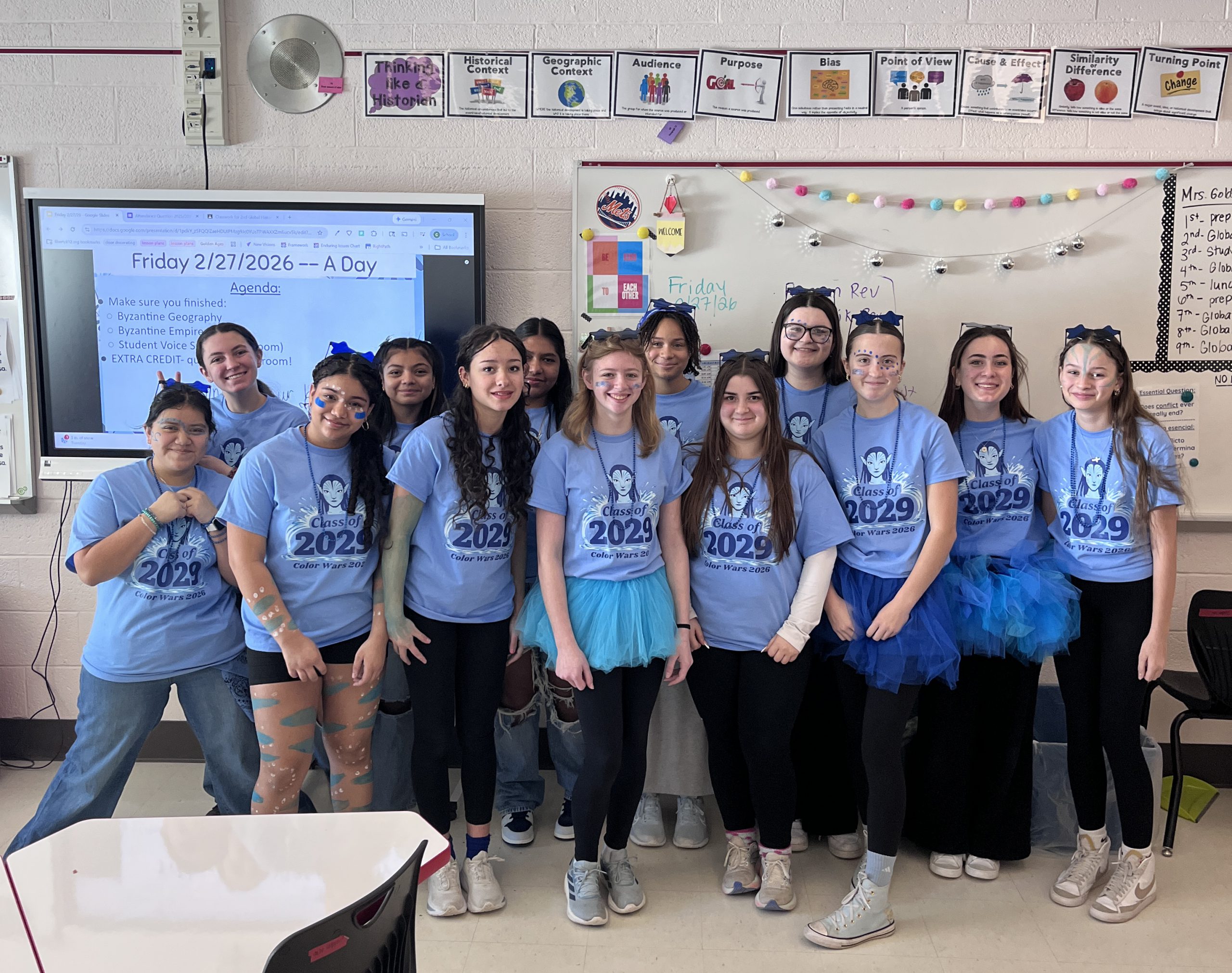 class of 2029 -team Students pose with their Class of 2029 blue T-shirts