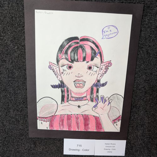 Kaliani drawing A pink red and black themed drawing of a girl