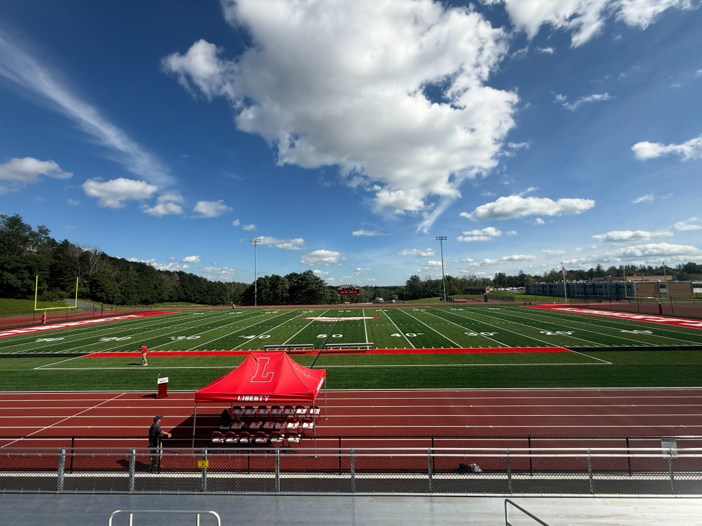 view of the football field from the stands